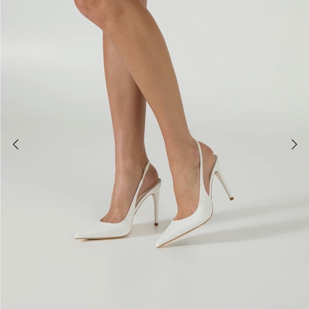 Tony Bianco White Pointed Slingback Stiletto Heels